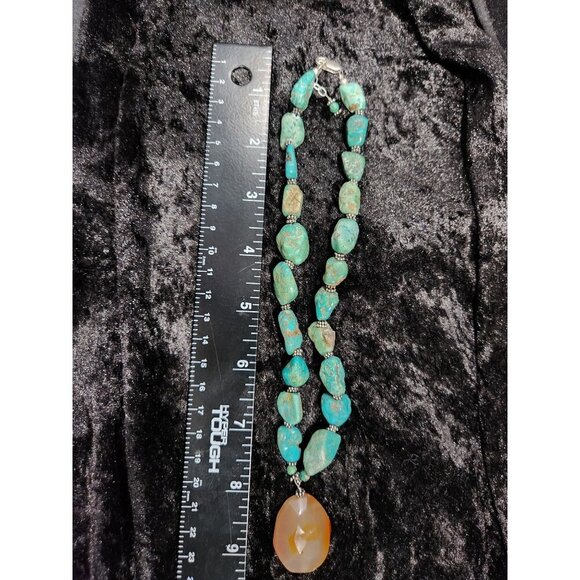 EUC Natural Turquoise Nugget Necklace with Agate Slice Pendant – Southwestern Bo - Picture 9 of 10